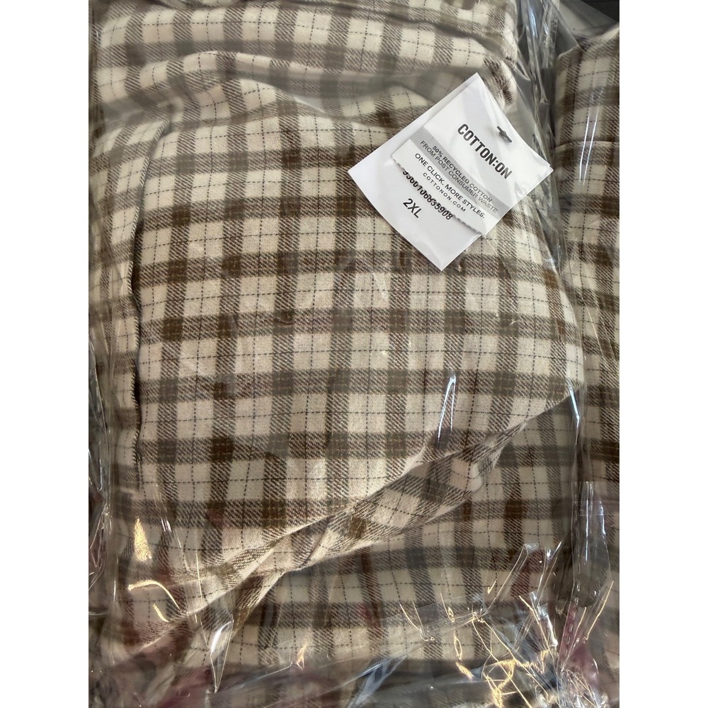 Cotton on Men's Tribeca Oversized Long Sleeve Shirt Stone Mini Check  size‎  2XL - Picture 15 of 17